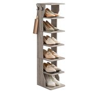 VASAGLE Scarpiera Salvaspazio Verticale, 7 Ripiani, 26,4 x 30 x 110,4 cm | Mobile Ingresso in Legno, Organizer Scarpe Slim, Scaffale Alto e Stretto, Greige Melange, Collezione Island LBS200L01