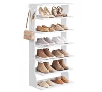 VASAGLE Scarpiera Salvaspazio Verticale, 7 Ripiani, 52 x 30 x 110,5 cm | Mobile Ingresso in Legno, Organizer Scarpe Slim, Scaffale Alto e Stretto, Bianco Nuvola, Collezione Custos LBS220WB01