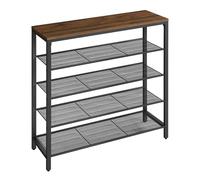 VASAGLE Scarpiera, Scaffale Portascarpe, 4 Ripiani in Rete e Piano per Borse, Organizzatore per Corridoio Armadio, Struttura in Metallo, Stile Industriale, Noce Naturale e Nero Inchiostro LBS015K02