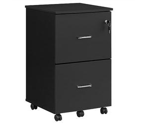 VASAGLE Schedario a 2 Cassetti, Mobile da Ufficio con Serratura, Supporto per Stampante, Documenti Formato A4 Letter Cartelle Sospese, Montaggio Richiesto, Nero LCD27BKV1