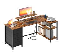 VASAGLE Scrivania Angolare a L con Prese di Corrente, Scrivania da Gaming, Layou