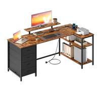 VASAGLE Scrivania Angolare a L con Prese di Corrente, Scrivania da Gaming, Layout Reversibile, Ripiani Regolabili, 4 Cassetti, 2 Porte USB, Studio Ufficio, 160 x 80 cm, Marrone Vintage LWD173KD01
