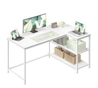 VASAGLE Scrivania Angolare a L, Scrivania Gaming per Computer con Scaffale Reversibile, Ripiano Regolabile in Altezza, per Studio Ufficio, 120 x 80 cm, Bianco Acero LWD136WF01