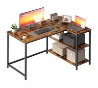 VASAGLE Scrivania Angolare a L, Scrivania Gaming per Computer con Scaffale Reversibile, Ripiano Regolabile in Altezza, per Studio Ufficio, 110 x 80 cm, Marrone Vintage LWD135KD01