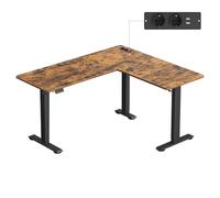 VASAGLE Scrivania Angolare Regolabile in Altezza Elettricamente, a Forma di L, 140 x 160 cm, con Stazione di Ricarica, Memory di 2 Altezze, per Studio, Marrone Vintage e Nero Inchiostro LSD264K01