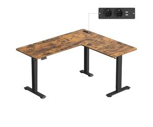 VASAGLE Scrivania Angolare Regolabile in Altezza Elettricamente, a Forma di L, 140 x 160 cm, con Stazione di Ricarica, Memory di 2 Altezze, per Studio, Marrone Vintage e Nero Inchiostro LSD264K01