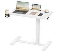 VASAGLE Scrivania con Ruote, Tavolino con Rotelle, Piano 80 x 45 cm, Regolabile in Altezza, 2 Portabicchieri, Slot per Cellulare o Tablet, Bianco Nuvola LSD601W01