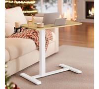 VASAGLE Scrivania con Ruote, Tavolino con Rotelle, Piano 80 x 45 cm, Regolabile in Altezza, 2 Portabicchieri, Slot per Cellulare o Tablet, Rovere Dorato LSD601YA01