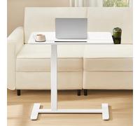 VASAGLE Scrivania con Ruote, Tavolino con Rotelle, Piano 80 x 45 cm, Regolabile in Altezza, 2 Portabicchieri, Slot per Cellulare o Tablet, Bianco Nuvola LSD601W01