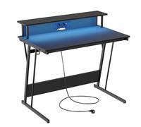 VASAGLE Scrivania da Gaming con Luci LED e Prese di Corrente, Scrivania da Computer, Supporto per Monitor, Tavolo per 2 Monitor, Ufficio, Camera da Letto, 60 x 100 x 76 cm, Nero Carbone LWD191B02