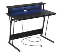VASAGLE Scrivania da Gaming con Luci LED e Prese di Corrente, Scrivania da Computer, Supporto per Monitor, Tavolo per 2 Monitor, Ufficio, Camera da Letto, 60 x 100 x 76 cm, Nero Ebano LWD191B56