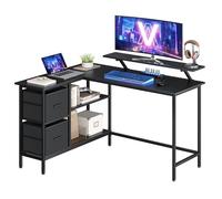 VASAGLE Scrivania per Computer a L, Scrivania ad Angolo con 2 Cassetti Spaziosi e Supporto per Monitor, Ripiano Regolabile, per Ufficio Studio, Nero Ebano LWD098B56