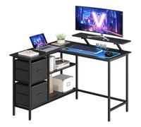VASAGLE Scrivania per Computer a L, Scrivania ad Angolo con 2 Cassetti Spaziosi e Supporto per Monitor, Ripiano Regolabile, per Ufficio Studio, Nero Ebano LWD097B56