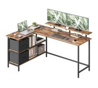 VASAGLE Scrivania per Computer a L, Scrivania ad Angolo con 2 Cassetti Spaziosi e Supporto per Monitor, Ripiano Regolabile, per Ufficio Studio, 155 x 105 cm, Marrone Vintage LWD129K101