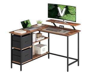 VASAGLE Scrivania per Computer a L, Scrivania ad Angolo con 2 Cassetti Spaziosi e Supporto per Monitor, Ripiano Regolabile, per Ufficio Studio, Marrone Vintage LWD097B01