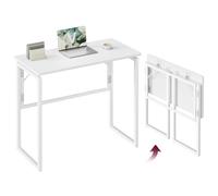 VASAGLE Scrivania per Computer Pieghevole, Piano in Unico Pezzo, Angoli Arrotondati, Tavolo da Ufficio, Camera da Letto Balcone Campeggio, Facile da Montare, 80 x 40 cm, Bianco Neve LWD151WF01