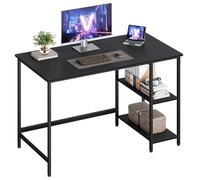 VASAGLE Scrivania per Computer, Scrittoio con 2 Ripiani a Sinistra o Destra, Tavolo da Lavoro, per Ufficio Soggiorno, Struttura in Acciaio, Industriale, Nero Ebano LWD047B16