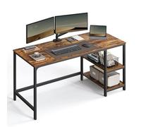 VASAGLE Scrivania per Computer, Scrittoio con 2 Ripiani a Sinistra o Destra, Tavolo da Lavoro, per Ufficio Soggiorno, Struttura in Acciaio, Industriale, Marrone Vintage e Nero Inchiostro LWD55X