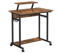 VASAGLE Scrivania Per Computer, Tavolo Da Studio Con Ruote, Supporto Monitor E 6 Ganci, Postazione Di Lavoro, Stile Industriale, Lwd085B01, Marrone Vintage E Nero, 80 x 50 x 90 cm
