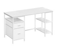 VASAGLE Scrivania per Computer, Tavolo da Ufficio, Scrivania con 3 Ripiani, 2 Cassetti, 140 x 60 x 76 cm, per Ufficio, Soggiorno, Stile Moderno, Bianco Acero e Bianco Nuvola LWD104WF01