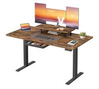 VASAGLE Scrivania Regolabile Elettricamente in Altezza, 140 x 70 cm, per Lavoro in Piedie, Supporto Monitor, Cassetto, Porta USB-C, Promemoria Sedentarietà per Ufficio, Marrone Vintage LSD154KD01