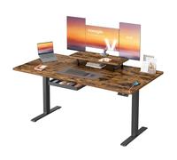 VASAGLE Scrivania Regolabile Elettricamente in Altezza, 160 x 80 cm, per Lavoro in Piedie, Supporto Monitor, Cassetto, Porta USB-C, Promemoria Sedentarietà per Ufficio, Marrone Vintage LSD156KD01