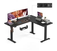 VASAGLE Scrivania Regolabile in Altezza, 160 x 140 cm, Scrivania Angolare a L, Standing Desk, 2 Prese AC, 2 Porte USB-A, Ripiano per Ciabatta, per Ufficio, Nero Inchiostro LSD264BZ01