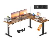 VASAGLE Scrivania Regolabile in Altezza, 190 x 155 cm, Scrivania Angolare a L, Standing Desk, 2 Prese AC, 2 Porte USB-A, Ripiano per Ciabatta, per Ufficio, Marrone Vintage LSD295KD01