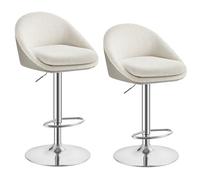 VASAGLE Sedie da Bar, Set di 2 Sgabelli da Bar, Regolabile in Altezza, Girevole a 360°, Sedia da Cucina, con Schienale, Poggiapiedi, in Acciaio, per Bancone, Sala da Pranzo, Bianco Crema LJB110W01