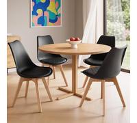 VASAGLE Sedie da Pranzo in Ecopelle, Set di 4, Gambe in Legno | Sedie Cucina con Cuscino Imbottito, 46,5 x 57 x 79 cm, per Soggiorno, Bianco Nuvola, COLLEZIONE LENNA KDC888WD01