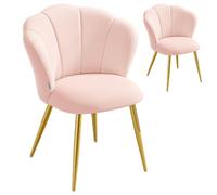 VASAGLE Sedie Sala da Pranzo Set di 2, Sedie Cucina Moderne Imbottite in Velluto, Poltroncina Camera da Letto con Schienale a Petalo, Gambe in Metallo, 62,5 x 60 x 80 cm, Rosa Pastello KDC099S101-2J