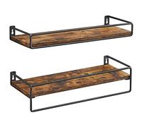 VASAGLE Set da 2 Mensole da Parete, Ripiani Sospesi con Barra | Scaffali Flottanti, Cucina, Camera da Letto, Soggiorno, Marrone Vintage e Nero Inchiostro, Collezione COLEX LWS441B01