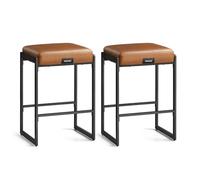 VASAGLE EKHO Collezione - Sgabelli Cucina, Set da 2 Sgabelli da Bar, PU con Cuciture, Moderno di Metà Secolo, Altezza 66 cm, Sala da Pranzo, Facile da Montare, Marrone Caramello LBC086K01