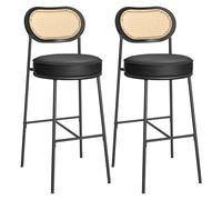 VASAGLE Set da 2 Sgabelli Cucina, Sgabelli da Bar, Sedie Cucina con Schienale Curvo, Rattan PE Stile Boho, 48,2 x 45,7 x 104,7 cm, Nero Inchiostro LBC097B01