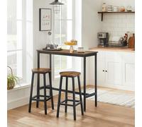 VASAGLE Set da pranzo, tavolo da bar e sgabelli, tavolo da bar per la colazione con 2 sgabelli da bar rotondi, struttura in acciaio industriale, marrone rustico e nero inchiostro LBT219B01