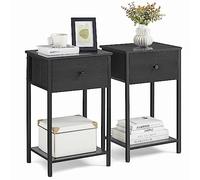 VASAGLE Set di 2 comodini con cassetto in tessuto e ripiano portaoggetti, altezza 61 cm, per soggiorno, camera da letto, colore nero