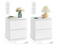 VASAGLE Set di 2 Comodini con Ciabatta Elettrica, 2 Cassetti, 2 Prese AC | Set di 2 Comodini, Porte USB-A e C, Camera da Letto, Moderno, Bianco Nuvola, Collezione KAILYN LET821W02