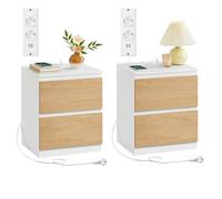 VASAGLE Set di 2 Comodini con Ciabatta Elettrica, 2 Cassetti, 2 Prese AC | Set di 2 Comodini, Porte USB-A e C, Camera da Letto, Moderno, Bianco Nuvola, Collezione KAILYN LET821Y02