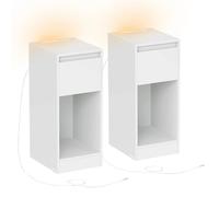 VASAGLE Set di 2 Comodini Stretti, Tavolini, con Illuminazione LED, 1 Porta USB-A, 1 Porta USB-C, Cassetto e Scomparto Aperto, per Camera da Letto, Soggiorno, Bianco Nuvola/Giallo Mandorla e Bianco