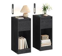 VASAGLE Set di 2 Comodini Stretti, Tavolini, con Illuminazione LED, 1 Porta USB-A, 1 Porta USB-C, Cassetto e Scomparto Aperto, per Camera da Letto, Soggiorno, Nero Inchiostro LET710B01