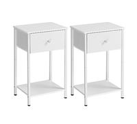 VASAGLE Set di 2 Comodini, Tavolini con Cassetto di Tessuto, Alto 61 cm con Ripiano Portaoggetti, per Soggiorno, Camera da Letto, Bianco LGS221W14