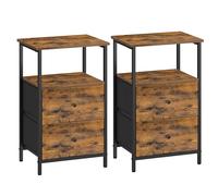 VASAGLE Set di 2 Comodini, Tavolino con 2 Cassetti in Tessuto, Alto 61 cm, con Ripiano Portaoggetti, per Soggiorno Camera da Letto, Marrone Vintage, Inchiostro e Nero Opaco LGS225K01, 38 x 28 x 61 cm