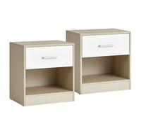 VASAGLE Set di 2, Comodino, Tavolino Laterale con Cassetto, Maniglia, Scomparto Aperto, per Camera da Letto, Soggiorno, Bianco Classico/Beige Naturale e Bianco Classico/Nero Classico