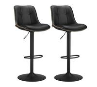 VASAGLE Set di 2 Sgabelli da Bar, Sedie da Bar Girevoli Regolabili in Altezza, PU Trapunta, Sedie da Cucina con Schienale e Poggiapiedi, Sala da Pranzo, Bancone, Acciaio, Nero Inchiostro LJB095B01