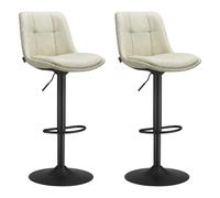 VASAGLE Set di 2 Sgabelli da Bar, Sedie da Bar Girevoli Regolabili in Altezza, PU Trapunta, Sedie da Cucina con Schienale e Poggiapiedi, Sala da Pranzo, Bancone, Bianco Caldo Chiaro LJB095W101