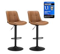 VASAGLE Set di 2 Sgabelli da Bar, Sedie da Bar Girevoli Regolabili in Altezza, PU Trapunta, Sedie da Cucina con Schienale e Poggiapiedi, Sala da Pranzo, Bancone, Acciaio, Marrone Caramello LJB095K01