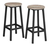 VASAGLE Set di 2 Sgabelli da Bar, Sedie da Cucina, Struttura in Metallo, Montaggio Facile, Alto 65 cm, con Poggiapiedi, per Cucina, Soggiorno, Sala da Pranzo, Greige Melange e Nero LBC032B02