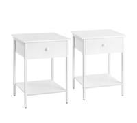 VASAGLE Set di 2 Tavolini, Comodini, con Cassetto e Ripiano, 40 x 40 x 55 cm, per Camera da Letto Soggiorno Salotto, Struttura in Metallo, Montaggio Facile, Bianco Opaco LET506W14