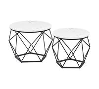 VASAGLE Set di 2 Tavolini da Caffè Rotondi ad Incastro, Piano Rimovibile | Struttura in Acciaio e Truciolato, Adatto per Soggiorno, Bianco Marmo e Nero Opaco, COLLEZIONE ISLAND LCT041W59