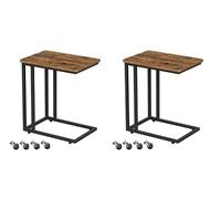 VASAGLE Set di 2 Tavolini da Divano, con Ruote, Marrone Vintage e Nero | Tavolino da Letto, Comodino Salvaspazio in Metallo, 50 x 35 x 60 cm, per Soggiorno, Collezione BARNET